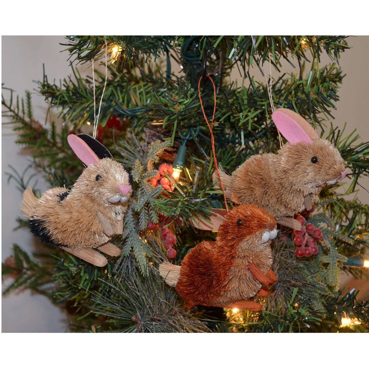 GC Home & Garden 3.5” Brown Whimsical Bristle Brush Handcrafted Rabbit Hanging Ornament Assortment
